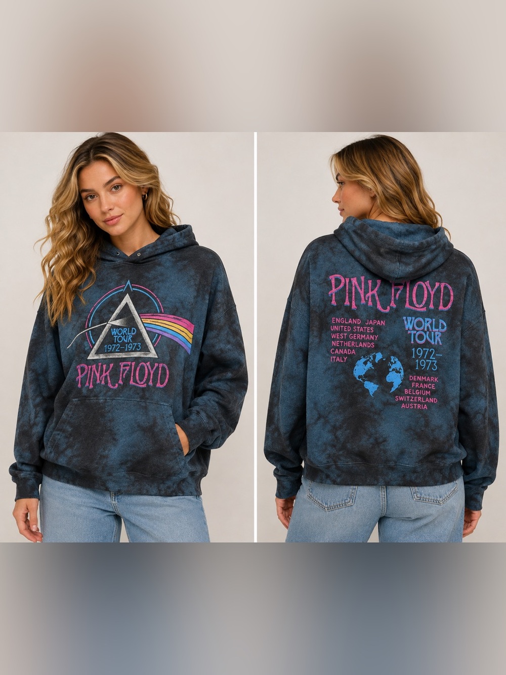Urban Outfitters Pink Floyd World Tour Tie Dye Graphic Hoodie L NWT